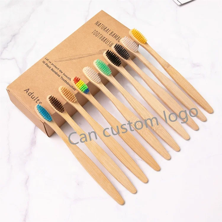
2020 New Arrivals 10 Pack Hotel Home Use Adult ECO Biodegradable Toothbrush Bamboo With Custom Logo 