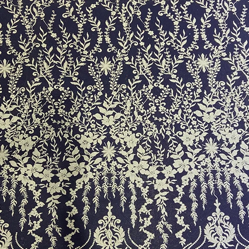 Honglong luxury Swiss lace white wedding gauze mesh glittering crystal sequins beaded ball evening dress fabric