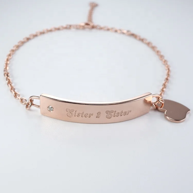 Aiz Jewelry 18K Gold Plated 925 Sterling Silver Plate Children Women Men Logo Name Blank Bar Couples Custom Engraving Bracelet