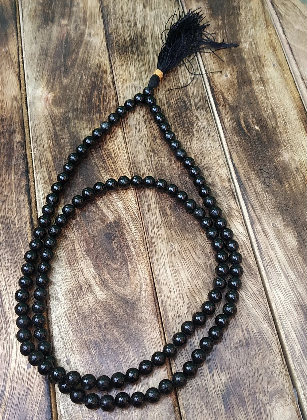 
Natural Genuine Black Tourmaline 8mm Beads Jap Mala Crystal Chakra Reiki Healing Black Tourmaline Stone Beads Mala Necklace 