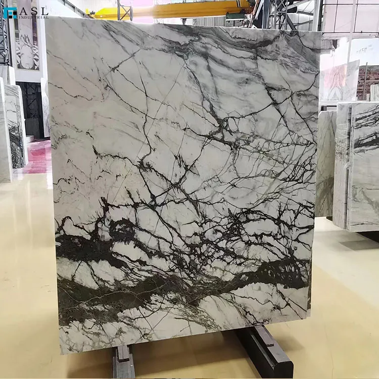 Cyan-White Bookmatch Marble Wall Tile Green Veins Orchid Jade White Marble Tiles