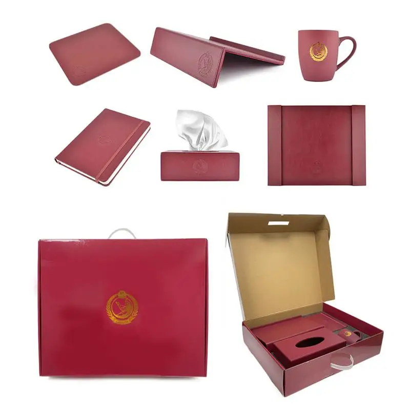 Qatar Maroon Burgundy Luxury Executive Corporate Office Leather Desk Stationery Organizer Set 6pcs