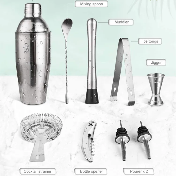 Factory customized home bar  9 pieces stainless steel cocktail set