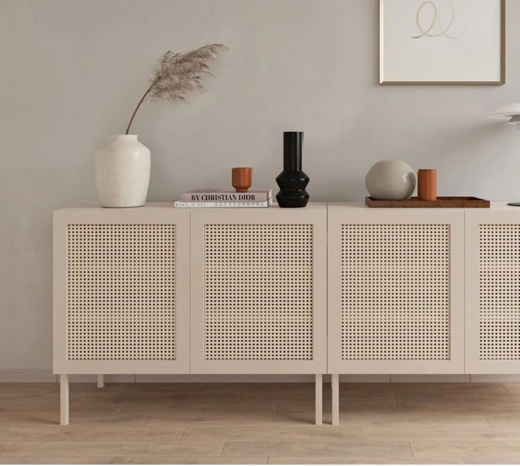 Скандинавский современный минималистичный шкаф для бокового хранения в гостиной, ротанговый буфетный шкаф, буфет из массива дерева