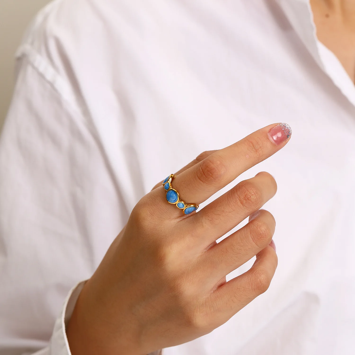 Best Selling Multi Color Drip Oil Finger Ring 18K Gold Plated Irregular Round Shape Enamel Stainless Steel Rings for Party