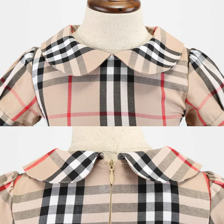 High Quality Summer Little Girls Plaid Puffy Dress Short Sleeve Big Bow Flare Ball Gown Toddler Princess Dress