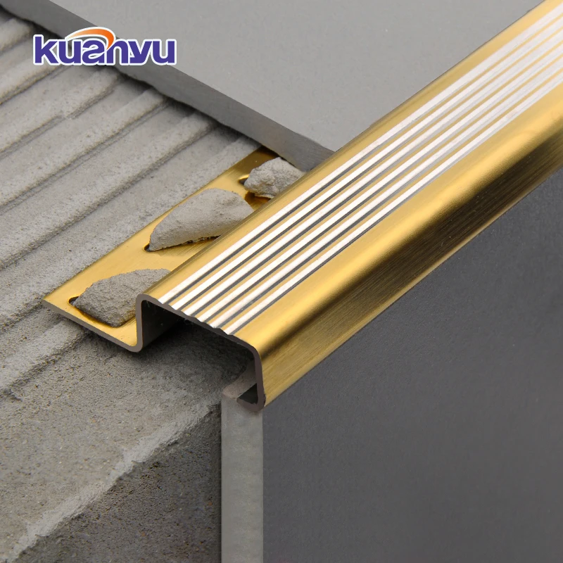 4Mm Thick Furniture Stainless Steel Golden Decorative Corner Coil Belt Strips Tile Trim Stair Nosing For Staircase
