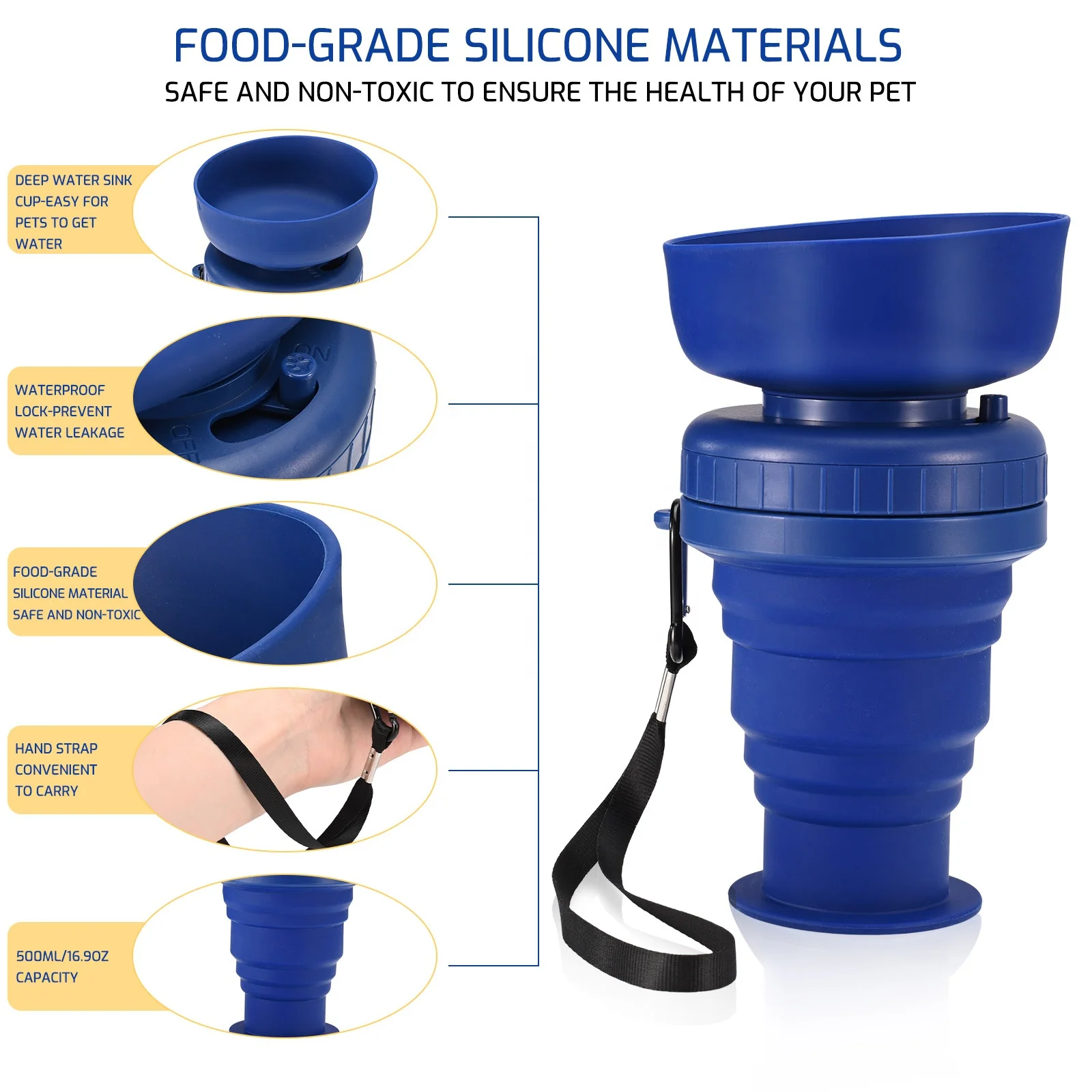 500ML Portable Dog Water Bottle Pet Travel Bpa-free Dog Water Travel Water Bottles Filter and Food Bottle