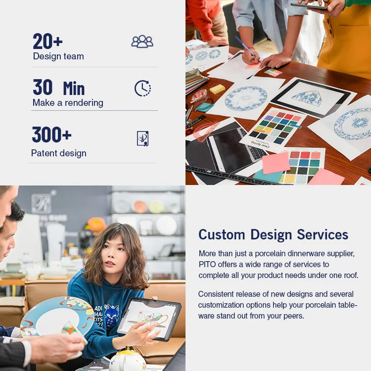 PITO HoReCa Homeware Pure White Ceramic Bone China Plate set Custom Unique Crockery Porcelain Dinner Set