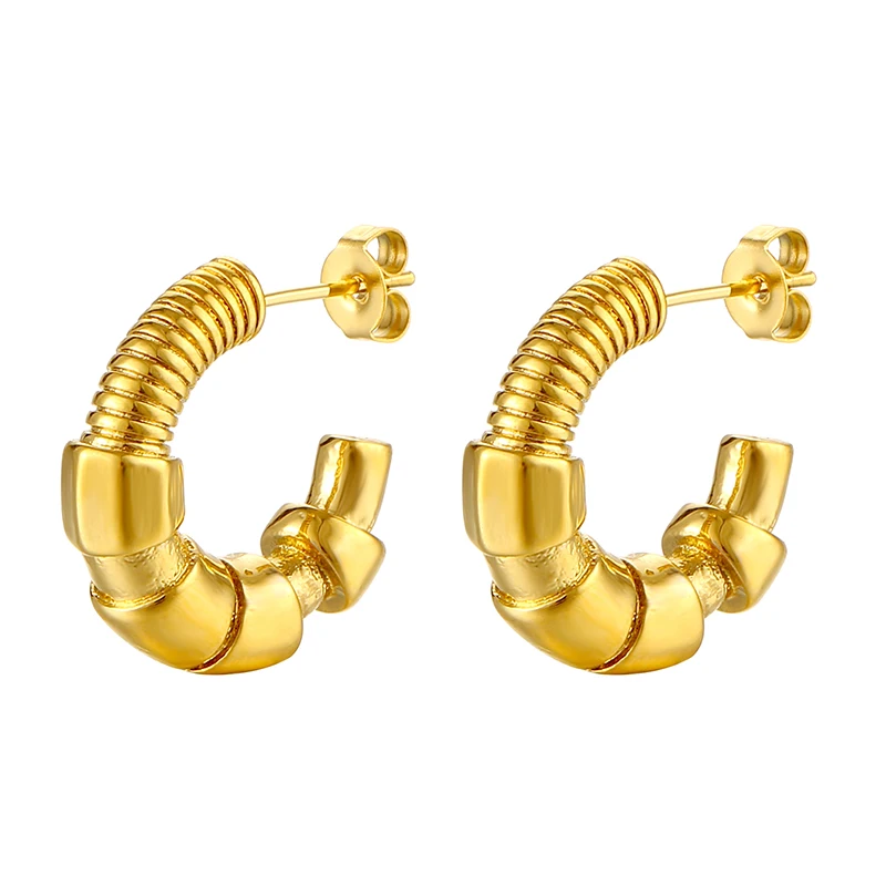 High Quality 18K Gold Plated brass Stainless Steel Jewelry Solid C Shaped Accessories Hoop Earrings E211298