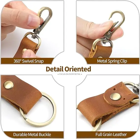 Vintage Top Grain Cowhide Key Fob Holder Handmade Leather Key chain for Men Women
