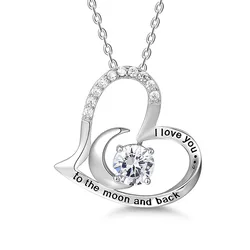 S925 I Love You to The Moon and Back Necklace for Women 925 Sterling Silver Necklace Mothers Day i love you Gifts Necklaces