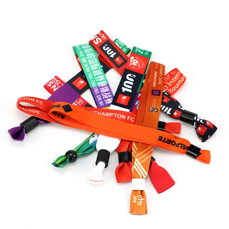 Custom Promotion Cheap Event Textile Polyester Festival Fabric Jacquard Woven Bracelet Wedding Wristband With Slide Lock