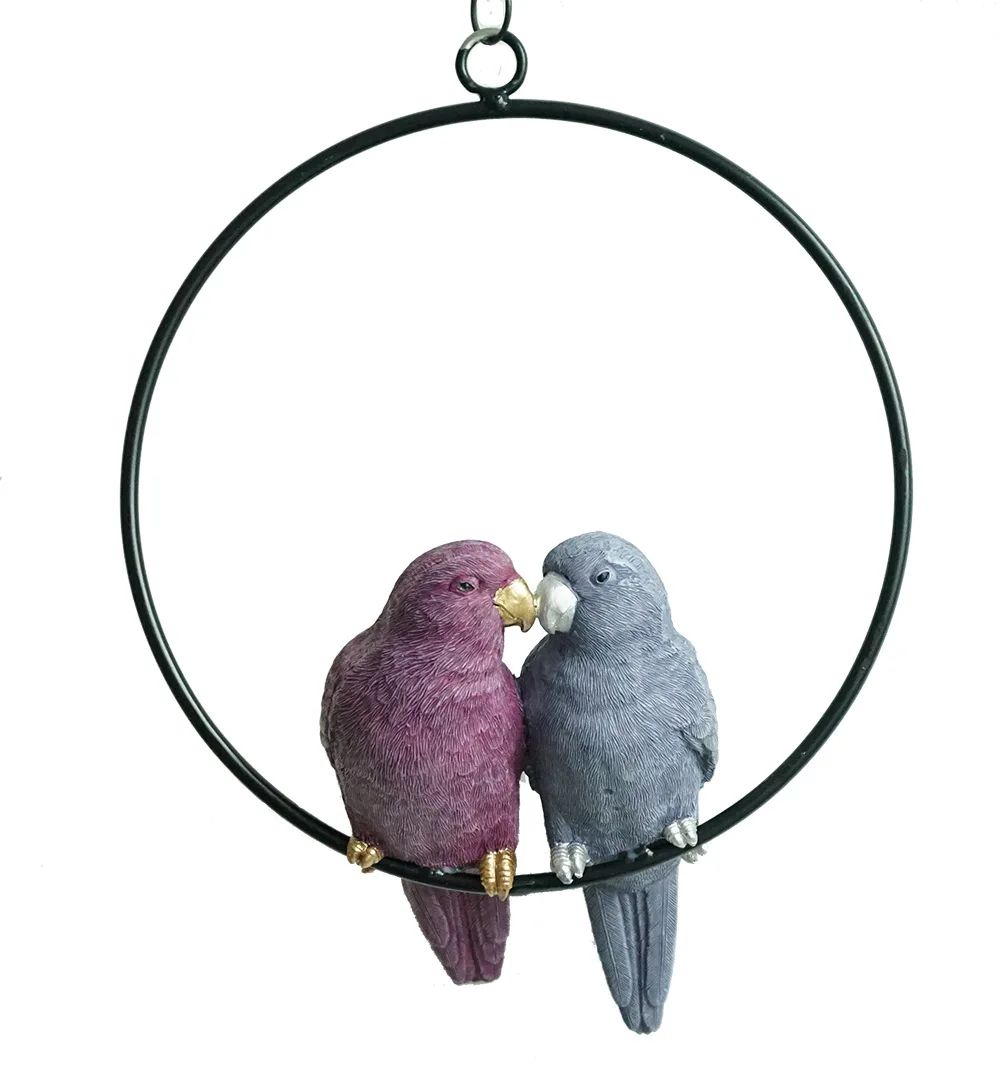 Парные статуи попугая Ара из полирезины стоячие на металлическом кольце уличные садовые украшения декоративные попугаи для