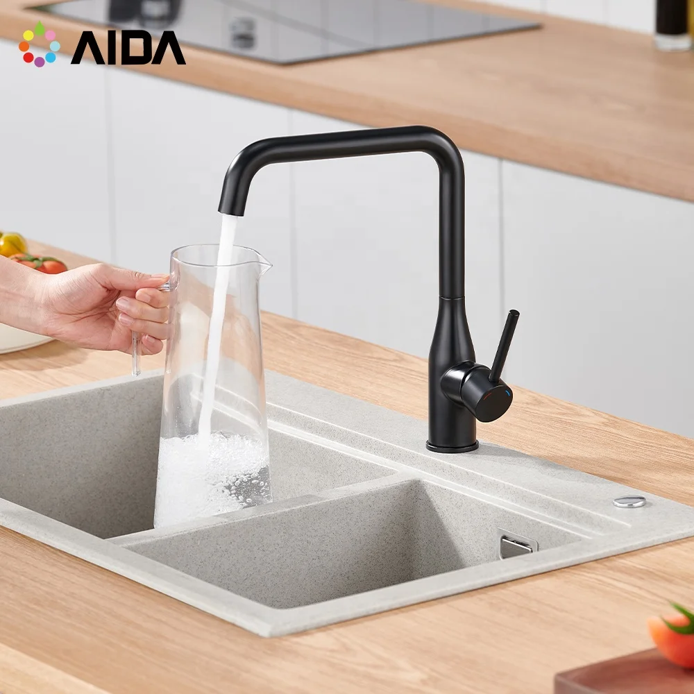 Single Handle Drinking Water Matte Black Instant Water Heating Mixer Rotating Faucet