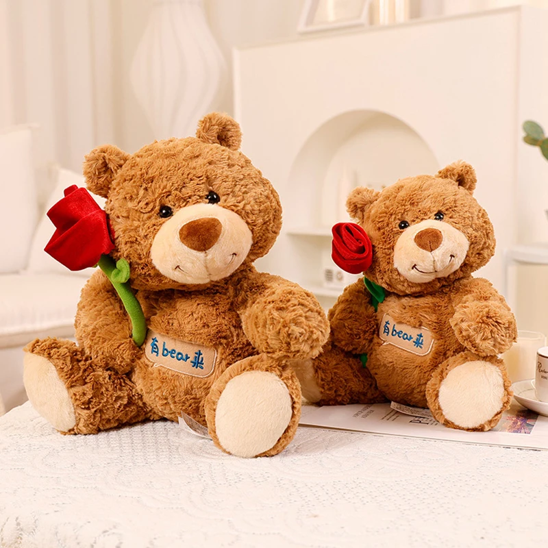New different colors rose teddy bear plush toy Cute Kawaii girl bedside top hat birthday teddy bear doll