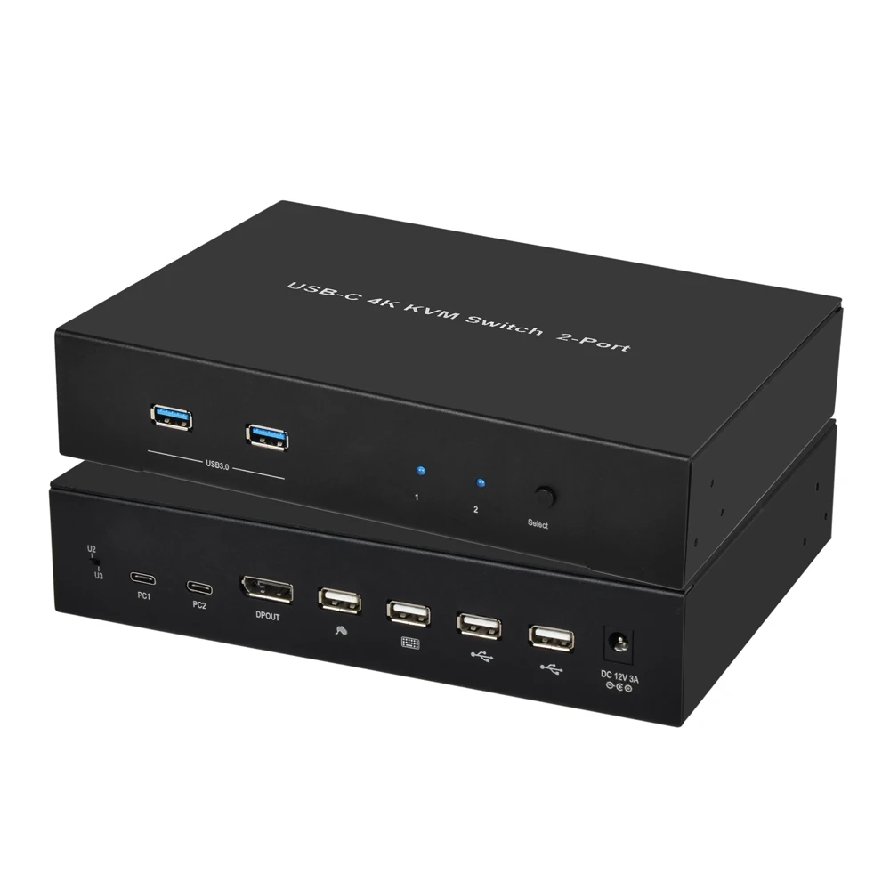KVMCP-2P 2 PORTS TYPE C TO DP KVM SWITCH WITH USB3.0 PORTS SUPPORTS PD 3.0 100W