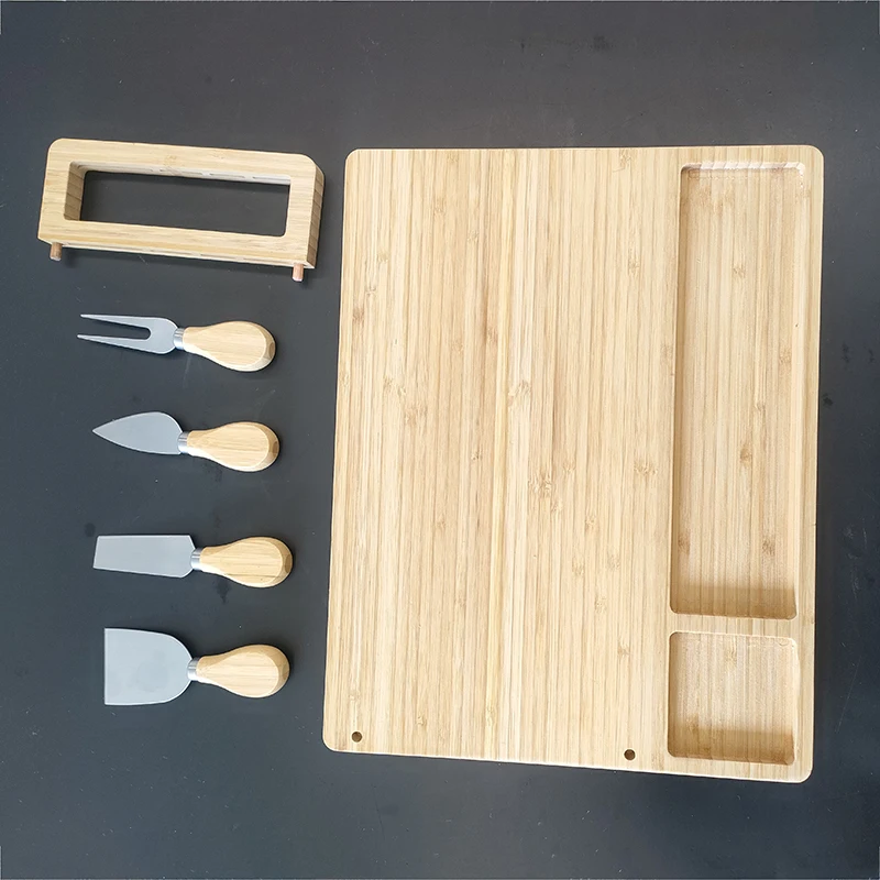 Bamboo Charcuterie Platter Cheese Board with Utensil Set