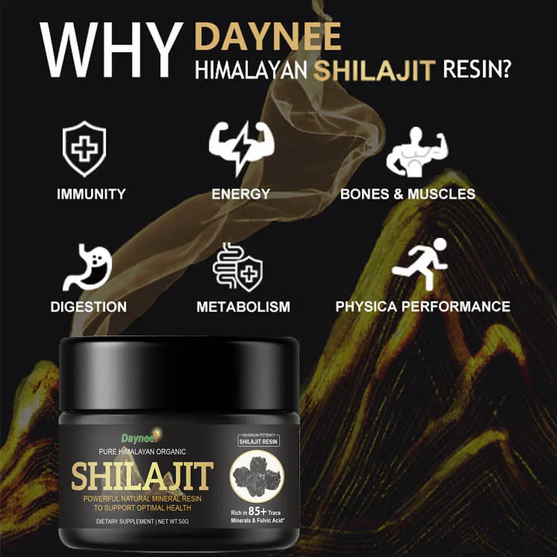 Natural Authentic Shilajit Pure Himalayan Organic Resin Max Strength with 85+ Trace Minerals Golden Grade Shilajit Supplement