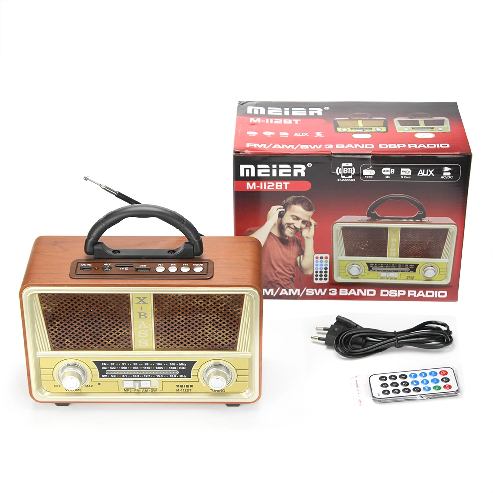 Kemai retro usb radio M-112BT portable AC DC operated wooden desktop wireless radio remote usb radio am fm sw