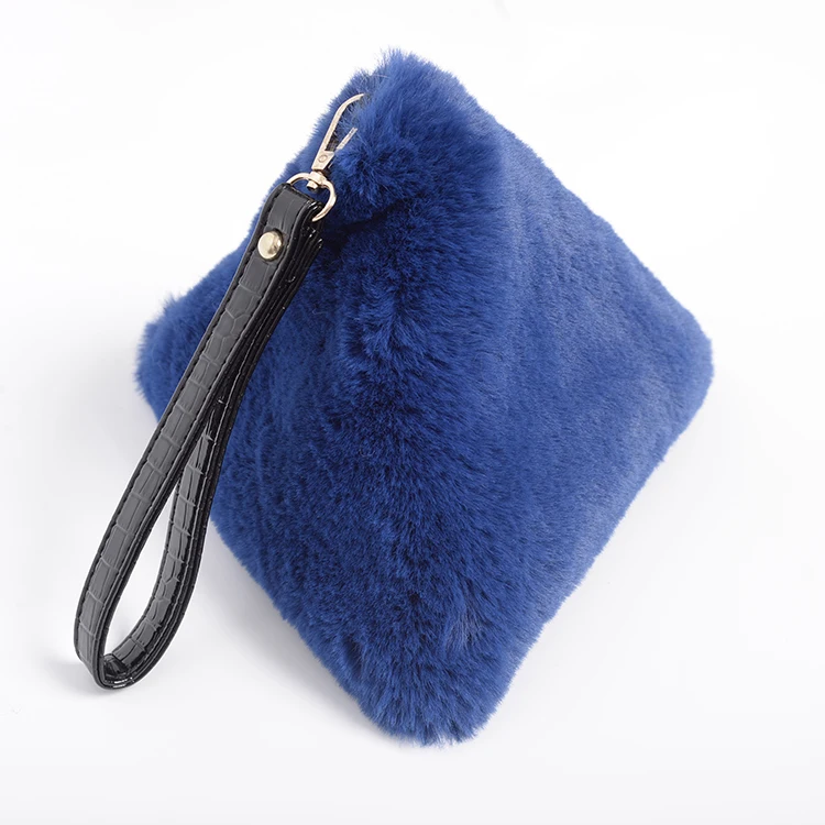 Jtfur Women winter fur bag pure color customize cone fuzzy mini handbag ladies purse wallet