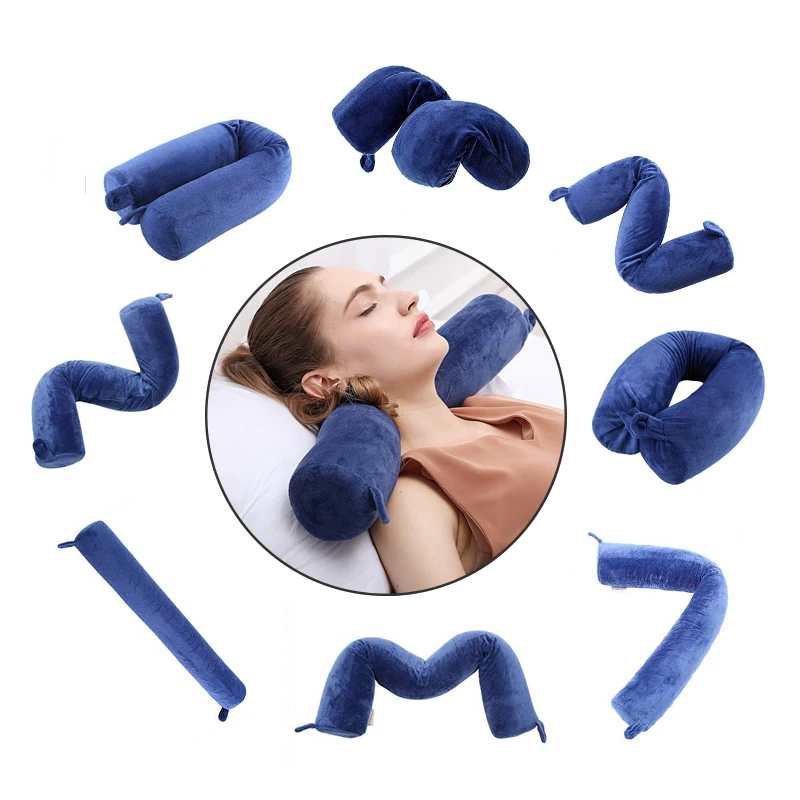 Neck Pillow for Travel Home, Portable Head Cervical Support Rest Cushion Twist Adjustable Bendable Memory Foam Roll Pillow