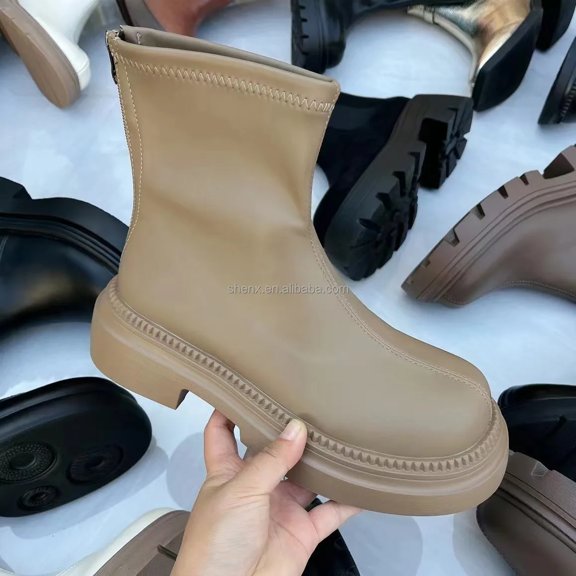 Back Zipper Thick Bottom Boots For Women 2023 Fall/winter Slim Knight Boots Thick Heel Chelsea Short Boots