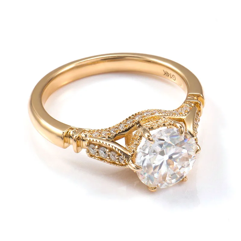 Винтаж Собор Установка 14k желтого золота Цветок обручальное кольцо Прованс хорошее ювелирное