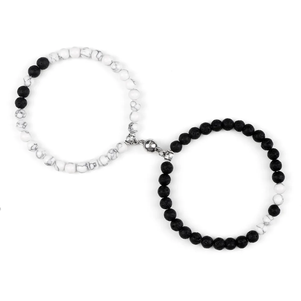 Elastic 8 mm Stone Beads Heart Magnetic Tiger eye For Couple Lover Bracelet ST257