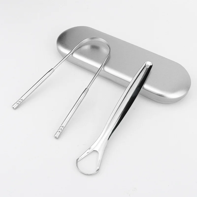 High Quality Metal Tongue Scrapper Gratte Langue Custom Logo Stainless Steel Tongue Cleaner Scraper for Adults