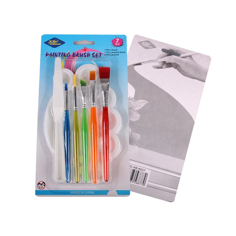 
7pcs Round Chubby Kids Paint Brush Set with Knife and Palette for Children Painting Brushes 