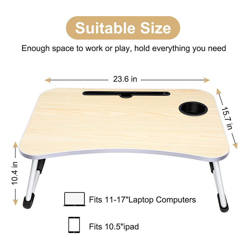 Good Quality Esay To Clean Black Wooden Non-Slip Folding Computer Table For Sofa Working