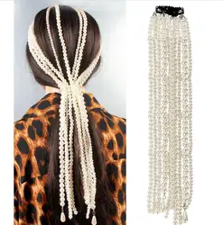 wholesale 2019 newest pearl chain tassel hair accessories fashion women extension pearl hair chain accessory