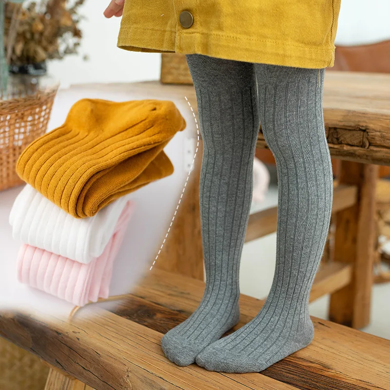 Spring fashion Solid color leggings cotton pantyhose kids Striped childrens tights