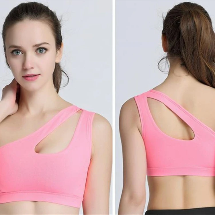 Youth Cheap and Latest Cheetah One Strap High Impact Adjustable Blank Built in Push up One Shoulder Sports Bra