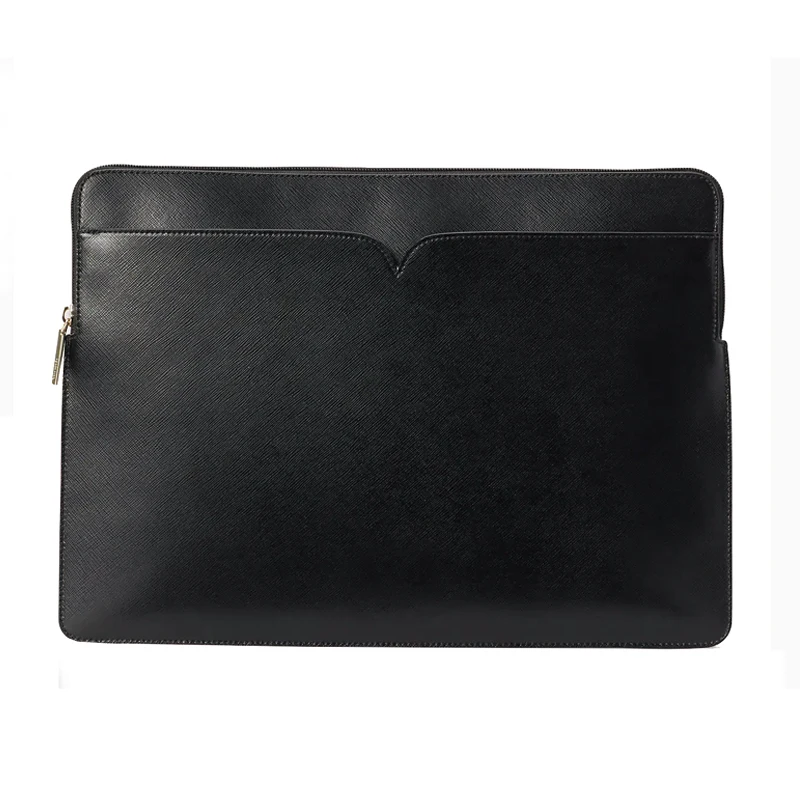 Universal 13 inch 15 inch black laptop sleeve saffiano leather laptop case cheap strong zipper laptop bag