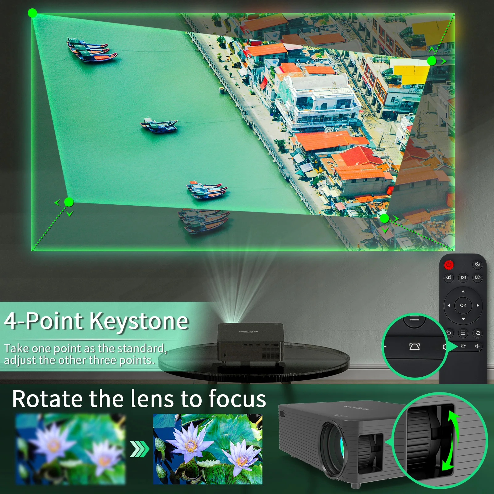 ZAOLIGHTEC A30 Projector 4K Full Hd 1080p Android 9.0 Mini Wifi Auto Focus 450Ansi Portable Projector for Office Home Theater