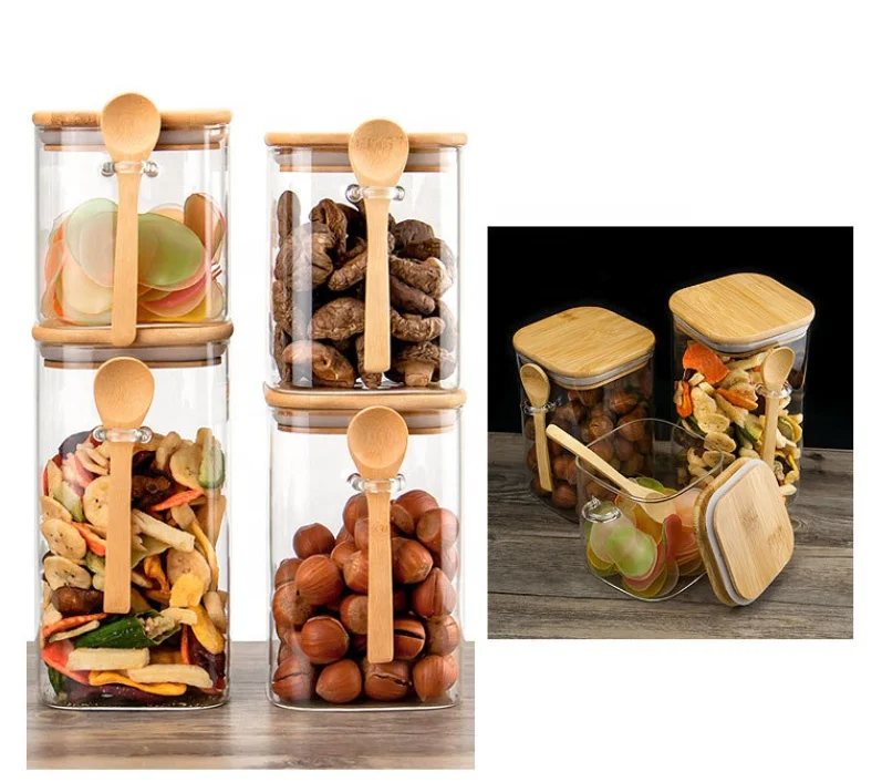 honey spice nuts square glass storage bottle jar with spoon