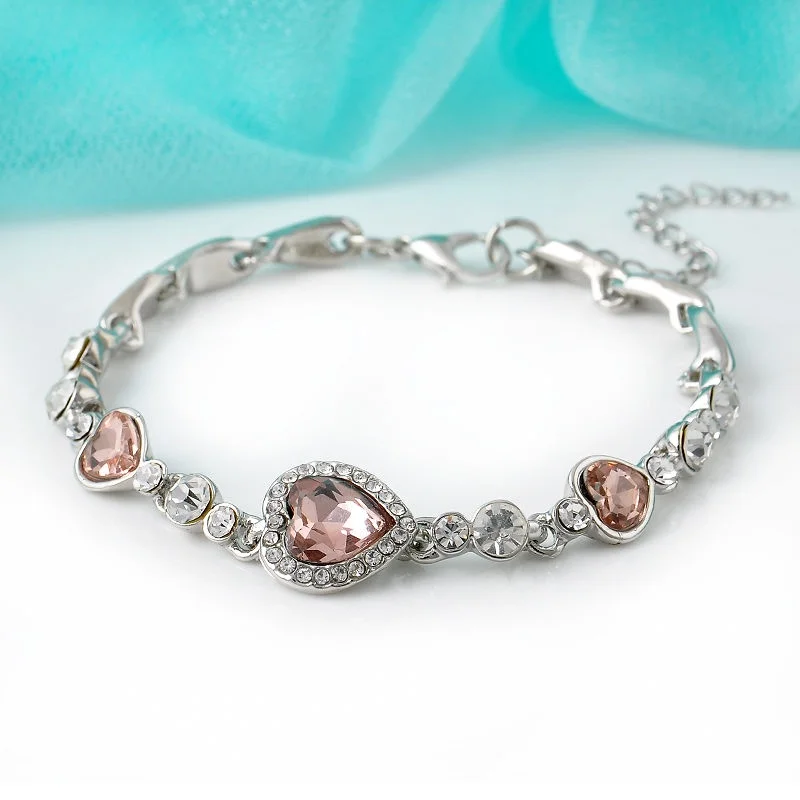 New Delicate Blue Love Hearts Silver Bracelets Women Temperament Noble Shining Fashion Jewelry Bracelets Accessories