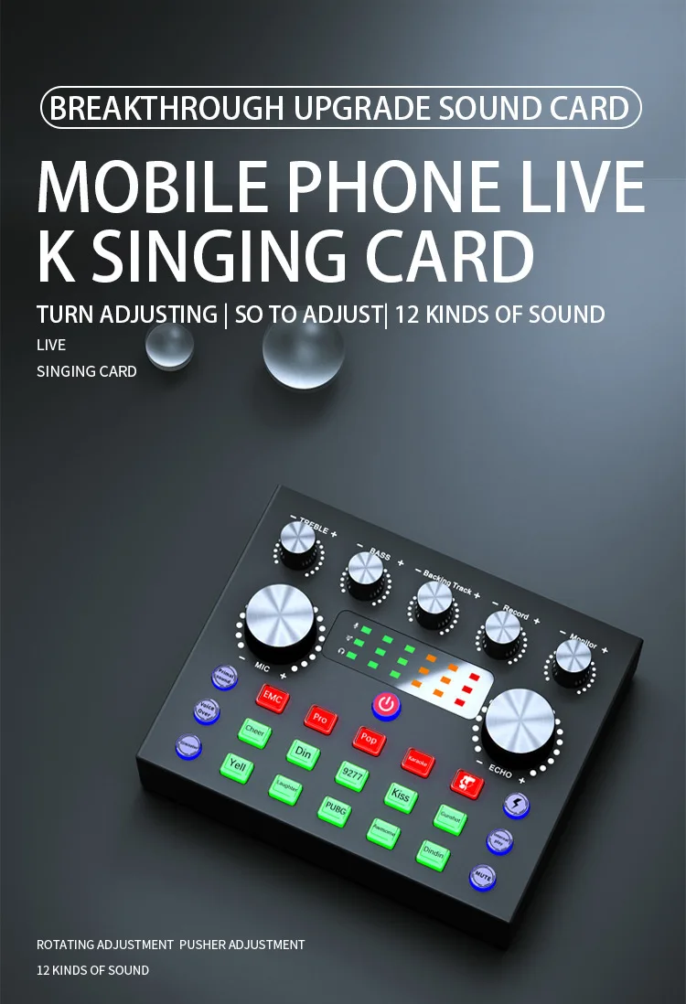 Live streaming equipment V8 Podcast Mixer Live sound card for mobile phone vlog Recording