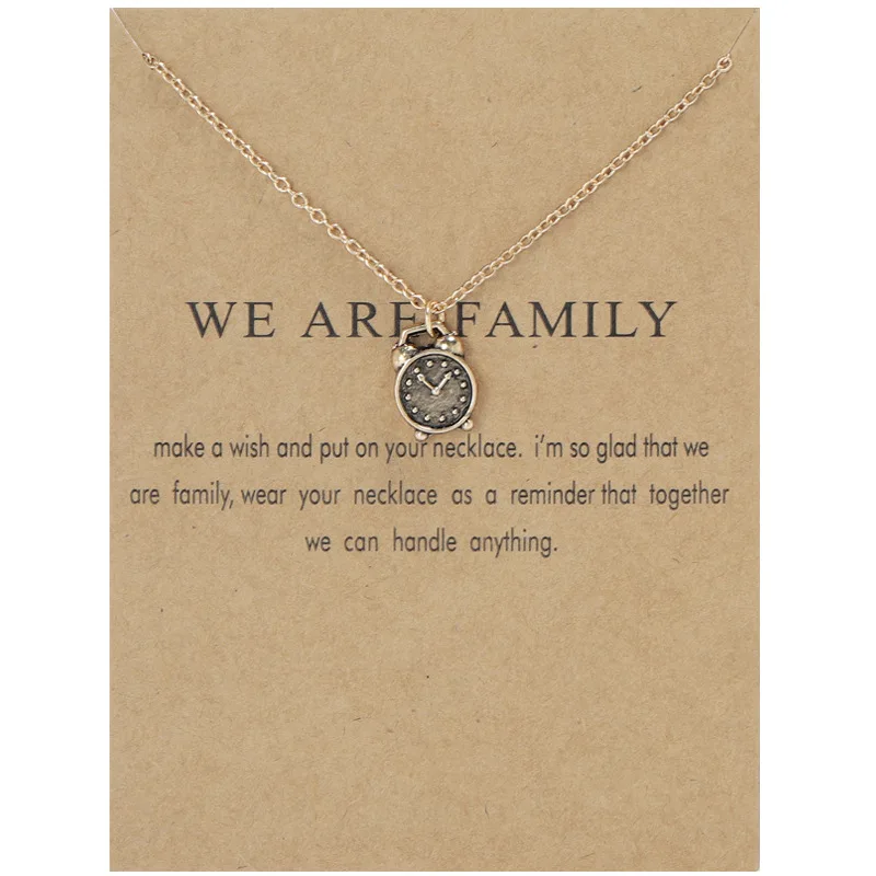 Promotional We are Family Necklace Alloy Alarm Clock Guitar Ruler Sailboat Card Clavicle Chain Fashion Gift for Women Lovers Jew