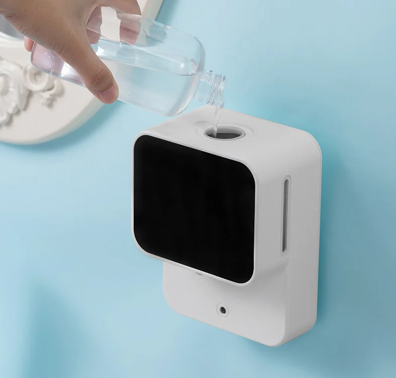 Hot Selling 1200ml X6 Wall Mount Digital Rechargeable Triple Foam Dispensing Automatic Soap Dispenser Thermometer