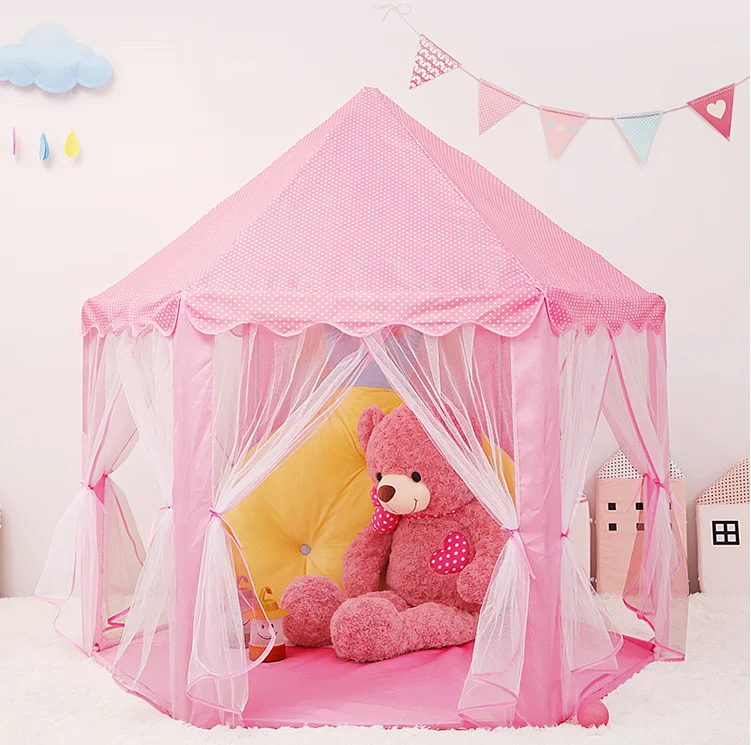 Phthalate Free Hexagon Tent Kids Teepee Tent Pink Princess Castle Play Tent for Boys and Girls