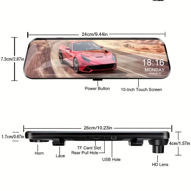 Wholesale Factory 1080p Stream Vehicle Car Black Box DVR Dual Lens Car Driving Recorder Mirror Dashcam With Reverse Camera