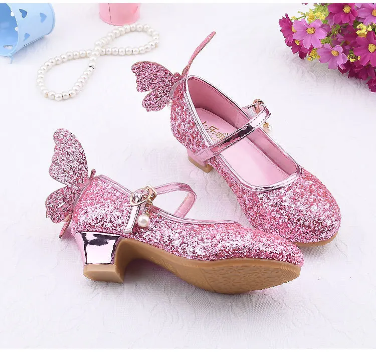 007  Fashion New Design Kids Princess Shoes Sequined Baby Little Girls Wedding Party Shoes 2019