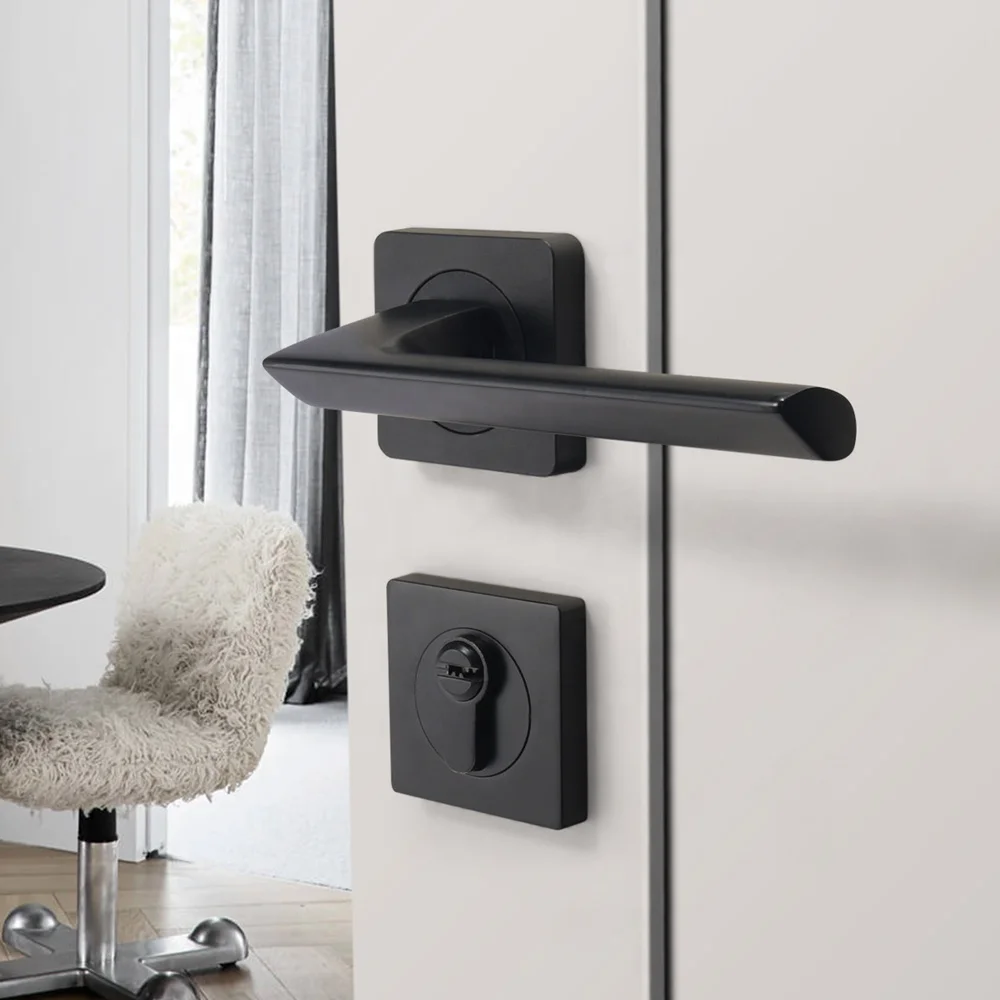 Yonfia A8231R10 matt black solid aluminium interior door handles home bedroom mortise lever door handle black for wood door