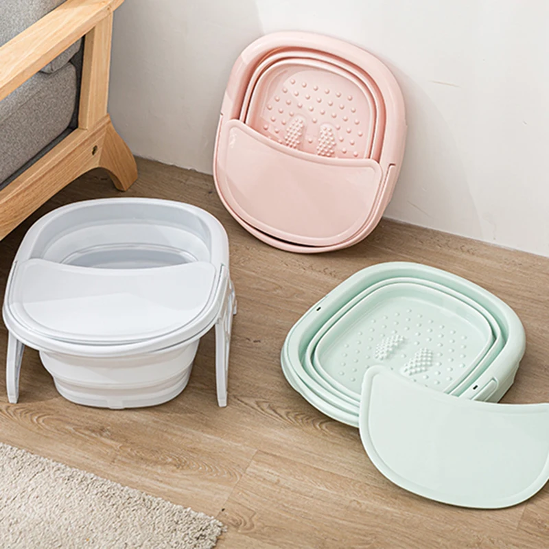 Folding Foot Wash Tub with Lid Sauna Foaming Massage Bucket Bathroom Foot Bath Basin Portable Foldable Footbath Hot Tubs