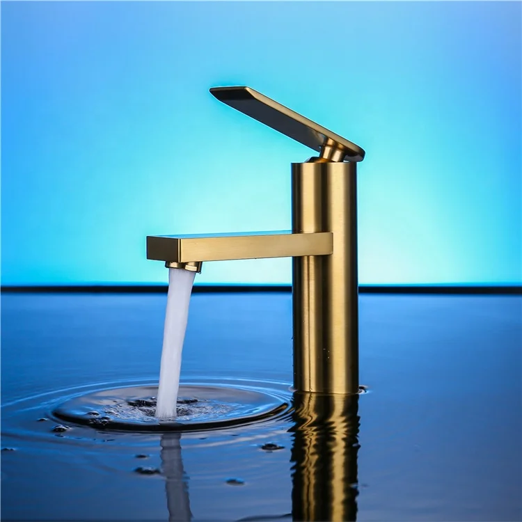 
Brushed Gold Solid Brass Bathroom Faucet Basin Mixer Sink Taps Single Handle Hot And Cold Water Faucet wash basin mixer tap 