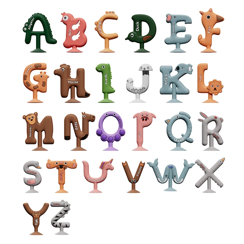 Wholesale BPA Free 26 Letters Chewable Teething Toy Word Game Educational Toys Mordedores Gift Set Baby Teether Silicone Teether