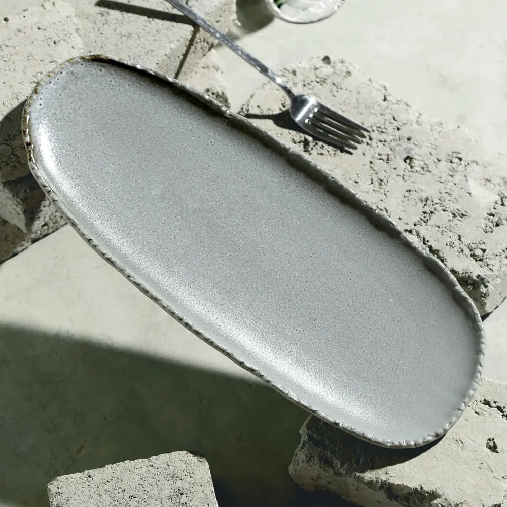 Factory Wholesale Nordic Style Hotel Used Irregular Shape Ceramic Dinner Plates Matte Grey Porcelain Fish Plate For Restaurant